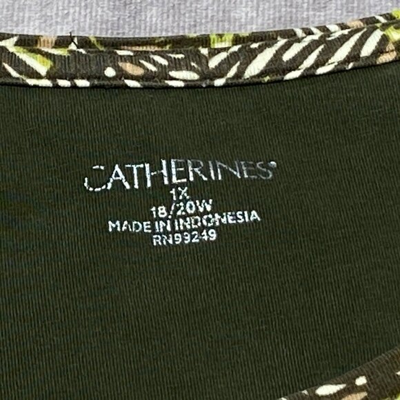 Catherines Womens Plus Size 1X Top 18/20W Leaf Print 3/4 Sleeve Scoop Neck - Picture 7 of 11